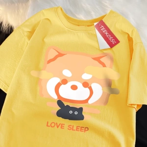 Y2k Vintage Tişört Tee Aşk uyku turuncu rakun