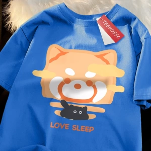Y2k Vintage Tişört Tee Aşk uyku turuncu rakun