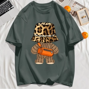 Y2k Vintage Tişört Tee Ayı Leopar Baskı Şapka Baskı