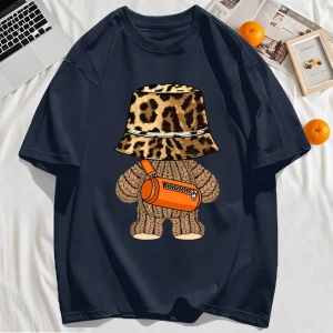 Y2k Vintage Tişört Tee Ayı Leopar Baskı Şapka Baskı