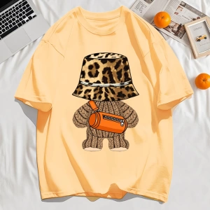 Y2k Vintage Tişört Tee Ayı Leopar Baskı Şapka Baskı