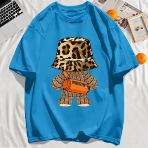Y2k Vintage Tişört Tee Ayı Leopar Baskı Şapka Baskı