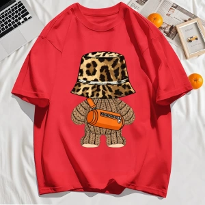 Y2k Vintage Tişört Tee Ayı Leopar Baskı Şapka Baskı