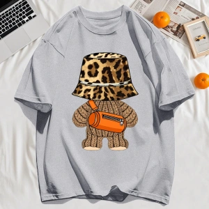 Y2k Vintage Tişört Tee Ayı Leopar Baskı Şapka Baskı
