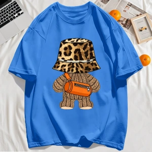 Y2k Vintage Tişört Tee Ayı Leopar Baskı Şapka Baskı