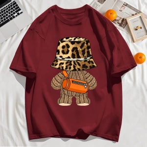 Y2k Vintage Tişört Tee Ayı Leopar Baskı Şapka Baskı