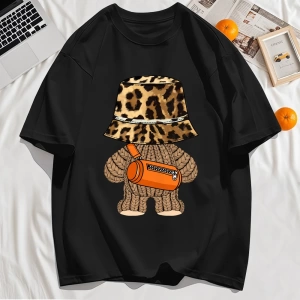 Y2k Vintage Tişört Tee Ayı Leopar Baskı Şapka Baskı