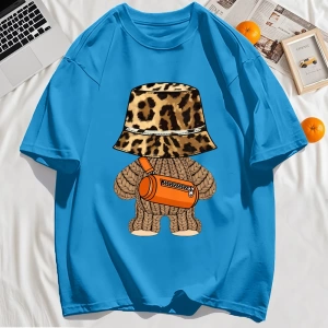 Y2k Vintage Tişört Tee Ayı Leopar Baskı Şapka Baskı