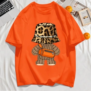 Y2k Vintage Tişört Tee Ayı Leopar Baskı Şapka Baskı