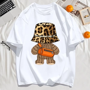 Y2k Vintage Tişört Tee Ayı Leopar Baskı Şapka Baskı