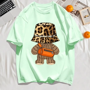 Y2k Vintage Tişört Tee Ayı Leopar Baskı Şapka Baskı
