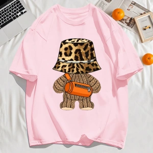 Y2k Vintage Tişört Tee Ayı Leopar Baskı Şapka Baskı