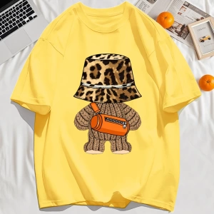 Y2k Vintage Tişört Tee Ayı Leopar Baskı Şapka Baskı
