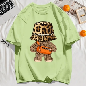 Y2k Vintage Tişört Tee Ayı Leopar Baskı Şapka Baskı
