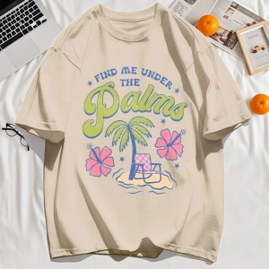 Y2k Vintage Tişört Tee Beni Avuç içi Bul Plaj Hindistan Cevizi Ağaçları Tasarım Baskı