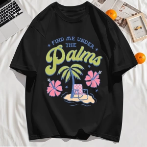Y2k Vintage Tişört Tee Beni Avuç içi Bul Plaj Hindistan Cevizi Ağaçları Tasarım Baskı