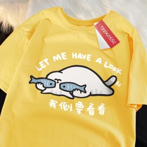 Y2k Vintage Tişört Tee Bir göz atalım eğlenceli kedi