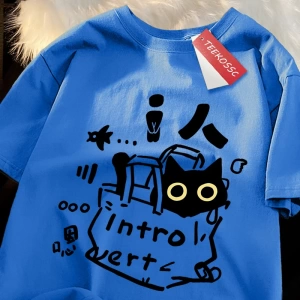 Y2k Vintage Tişört Tee Bir içe dönük kedi eğlenceli baskı japon tarzı