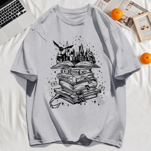 Y2k Vintage Tişört Tee Birçok Kitap Ve Uçan Kuşlar Baskı