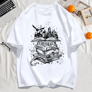 Y2k Vintage Tişört Tee Birçok Kitap Ve Uçan Kuşlar Baskı