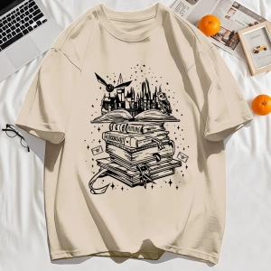 Y2k Vintage Tişört Tee Birçok Kitap Ve Uçan Kuşlar Baskı
