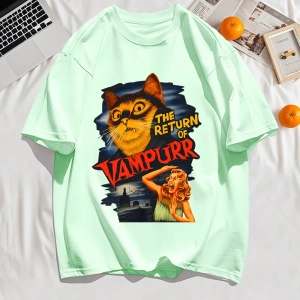 Y2k Vintage Tişört Tee Büyük bir kedi ve dişleri baskıla