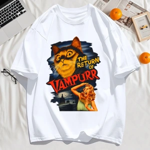 Y2k Vintage Tişört Tee Büyük bir kedi ve dişleri baskıla