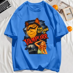 Y2k Vintage Tişört Tee Büyük bir kedi ve dişleri baskıla