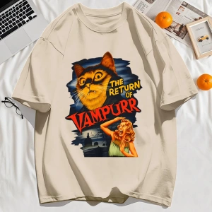 Y2k Vintage Tişört Tee Büyük bir kedi ve dişleri baskıla