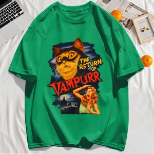 Y2k Vintage Tişört Tee Büyük bir kedi ve dişleri baskıla