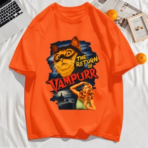 Y2k Vintage Tişört Tee Büyük bir kedi ve dişleri baskıla