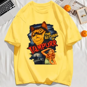 Y2k Vintage Tişört Tee Büyük bir kedi ve dişleri baskıla