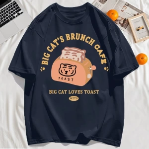 Y2k Vintage Tişört Tee Büyük Kedinin Brunch Cafe Tasarım