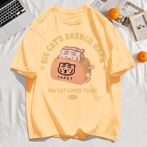 Y2k Vintage Tişört Tee Büyük Kedinin Brunch Cafe Tasarım
