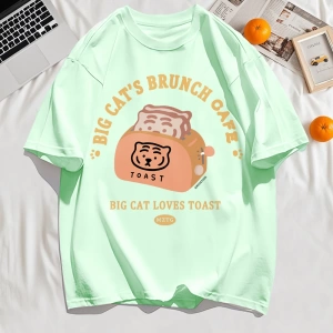 Y2k Vintage Tişört Tee Büyük Kedinin Brunch Cafe Tasarım