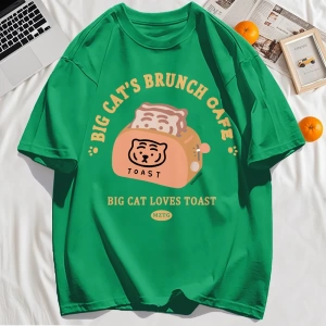 Y2k Vintage Tişört Tee Büyük Kedinin Brunch Cafe Tasarım