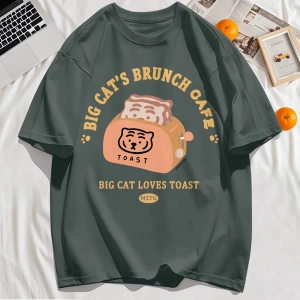Y2k Vintage Tişört Tee Büyük Kedinin Brunch Cafe Tasarım
