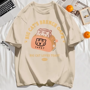 Y2k Vintage Tişört Tee Büyük Kedinin Brunch Cafe Tasarım