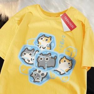 Y2k Vintage Tişört Tee Buz Kedi Eğlenceli Karikatür Kediler Baskı