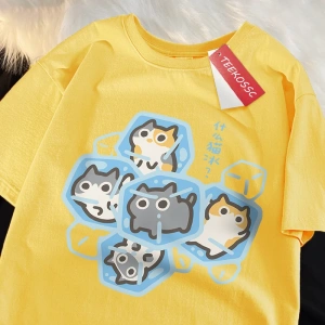 Y2k Vintage Tişört Tee Buz Kedi Eğlenceli Karikatür Kediler Baskı