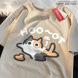 Y2k Vintage Tişört Tee Çiçek kedi erir eğlenceli japon tarzı