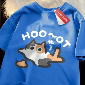 Y2k Vintage Tişört Tee Çiçek kedi erir eğlenceli japon tarzı