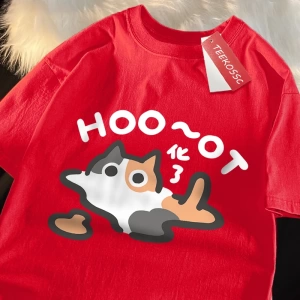 Y2k Vintage Tişört Tee Çiçek kedi erir eğlenceli japon tarzı