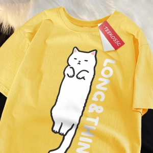 Y2k Vintage Tişört Tee Eğlenceli ince beyaz kedi japon tarzı