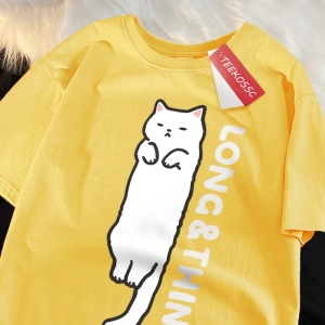 Y2k Vintage Tişört Tee Eğlenceli ince beyaz kedi japon tarzı