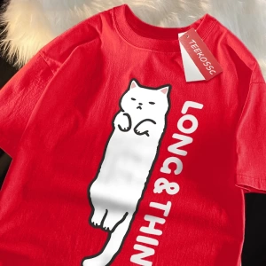Y2k Vintage Tişört Tee Eğlenceli ince beyaz kedi japon tarzı