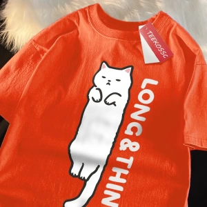 Y2k Vintage Tişört Tee Eğlenceli ince beyaz kedi japon tarzı
