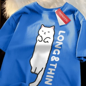 Y2k Vintage Tişört Tee Eğlenceli ince beyaz kedi japon tarzı