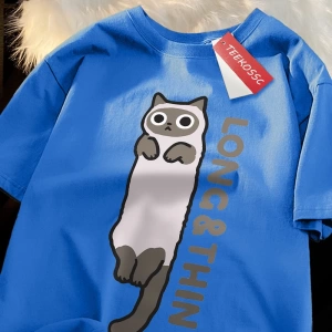 Y2k Vintage Tişört Tee Eğlenceli ince gri kedi baskı japon tarzı