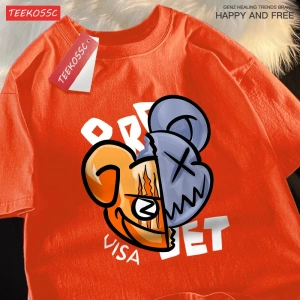 Y2k Vintage Tişört Tee Eğlenceli karikatürler bölünmüş ayı yüz baskı